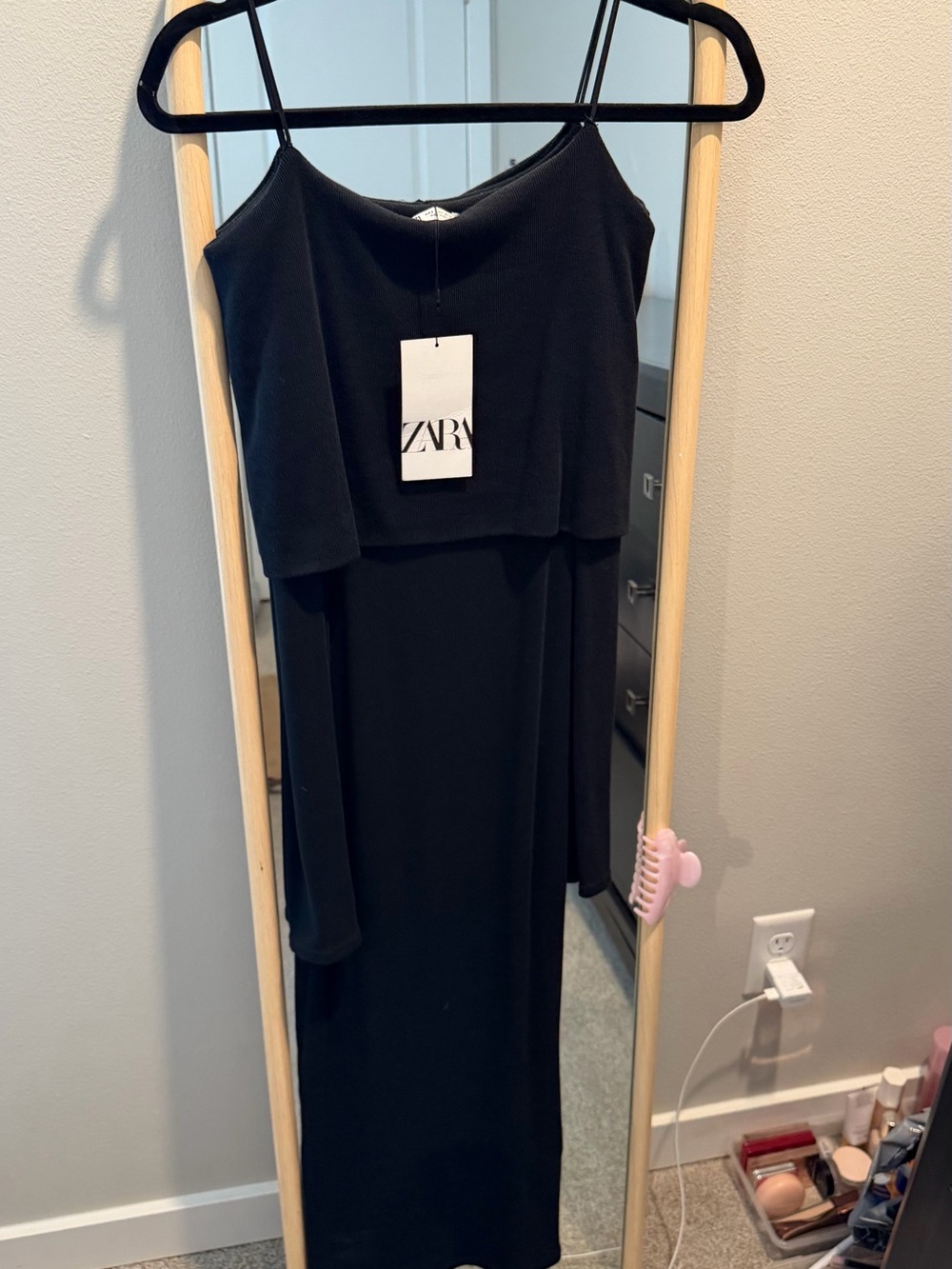ZARA Black Long Sleeve Maxi Dress with Overlay